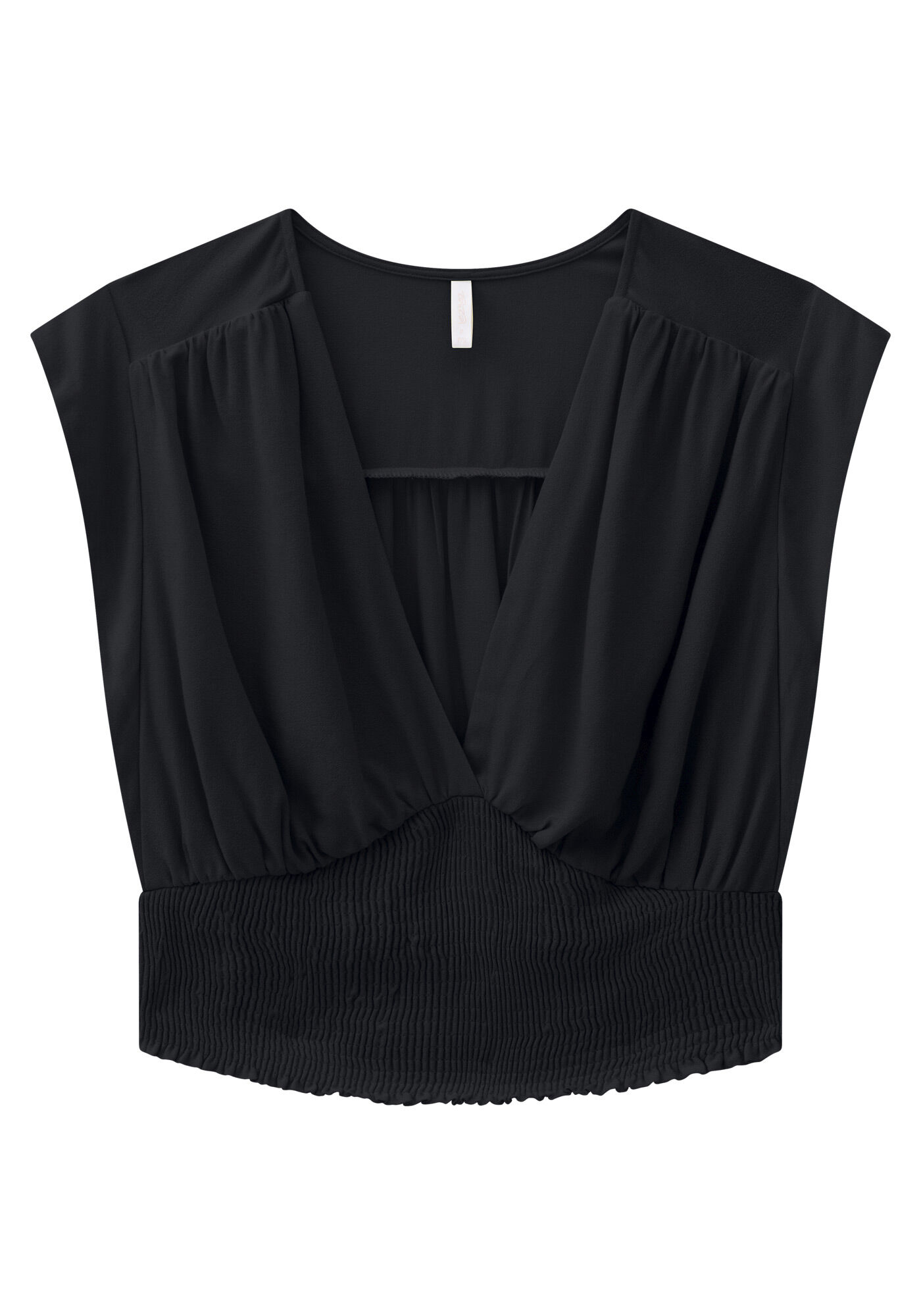 Blusa Cropped Decote V com Lastex, , large.