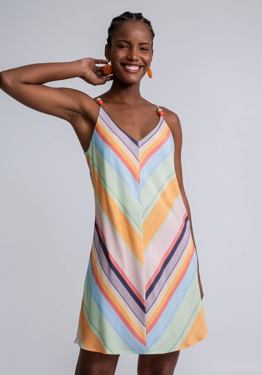 Vestido com Alças Decote V Estampado, . Vestido com Alças Decote V Estampado, , large.