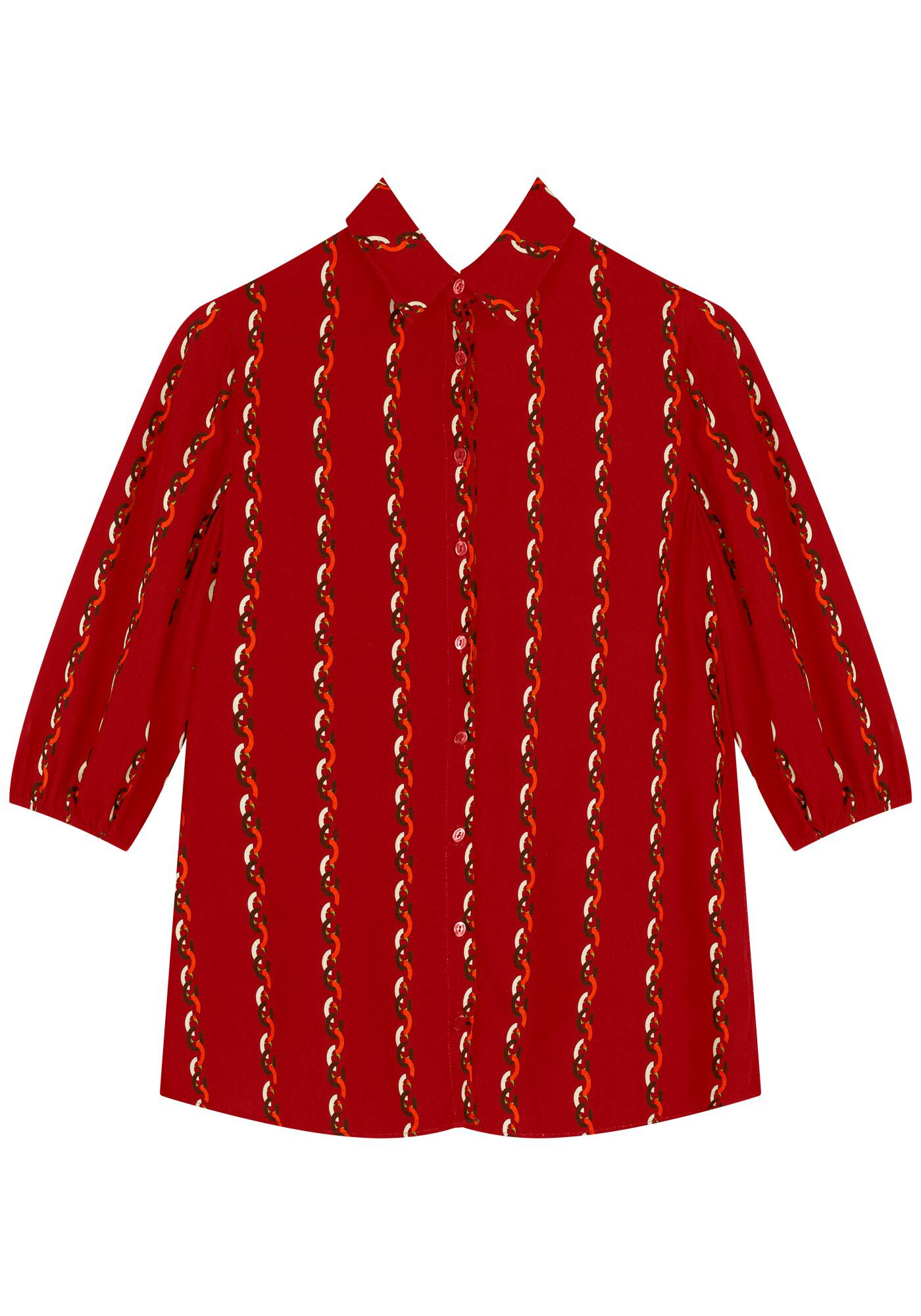 Camisa Estampada De Mangas M&eacute;dias Em Viscose Com Bot&otilde;es, , large.