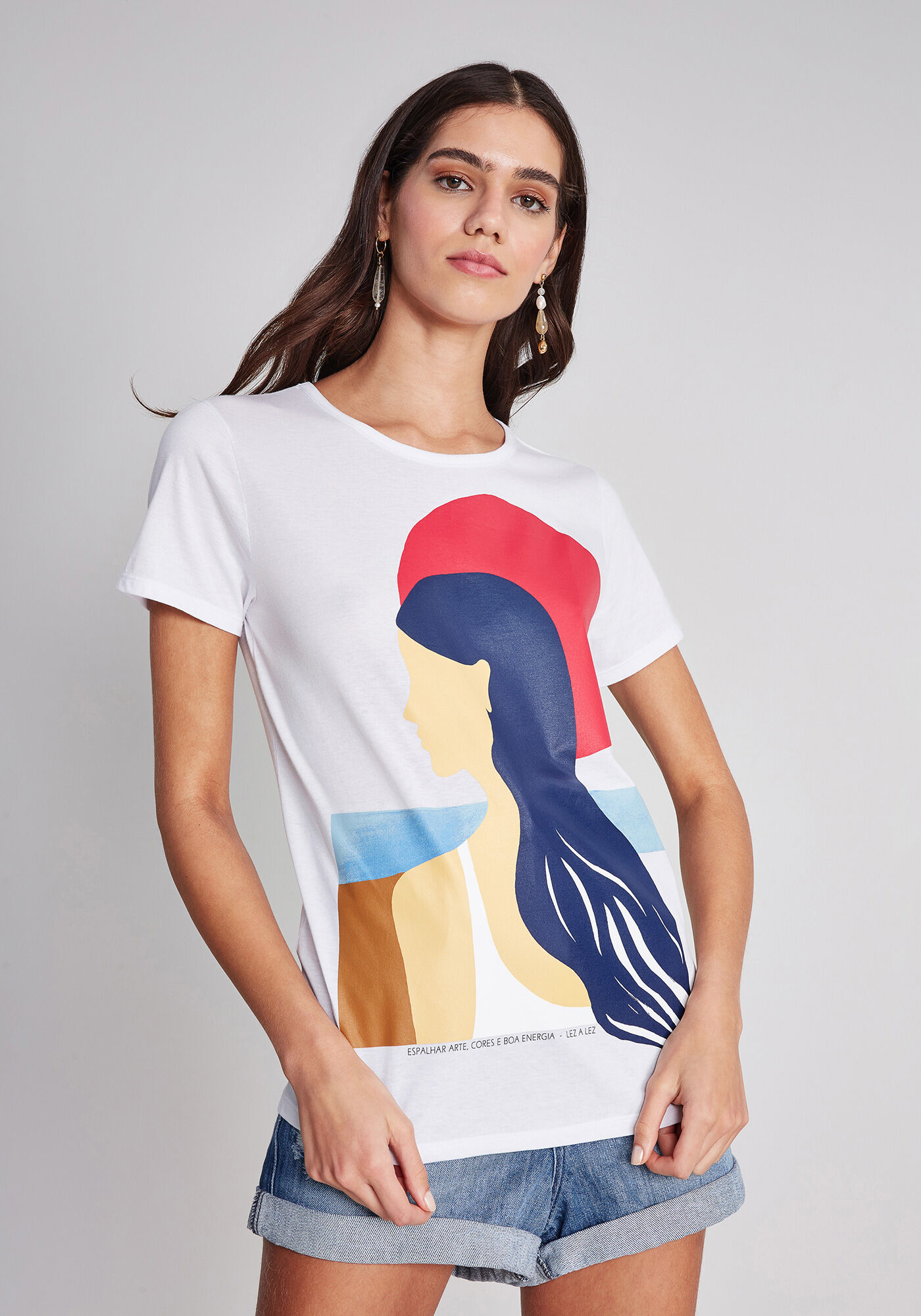 Blusa Manga Curta Estampa Silhueta, , large.