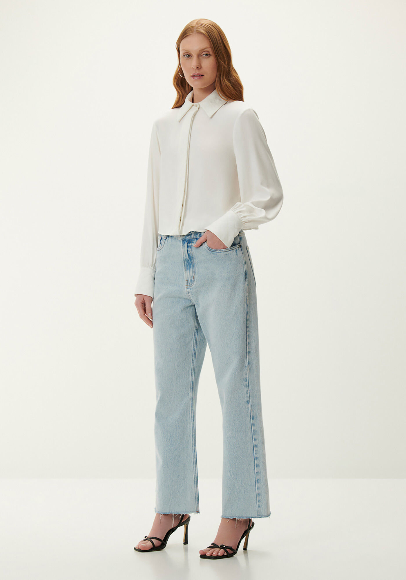 Camisa em Viscose com Manga Longa Bufante, , large.