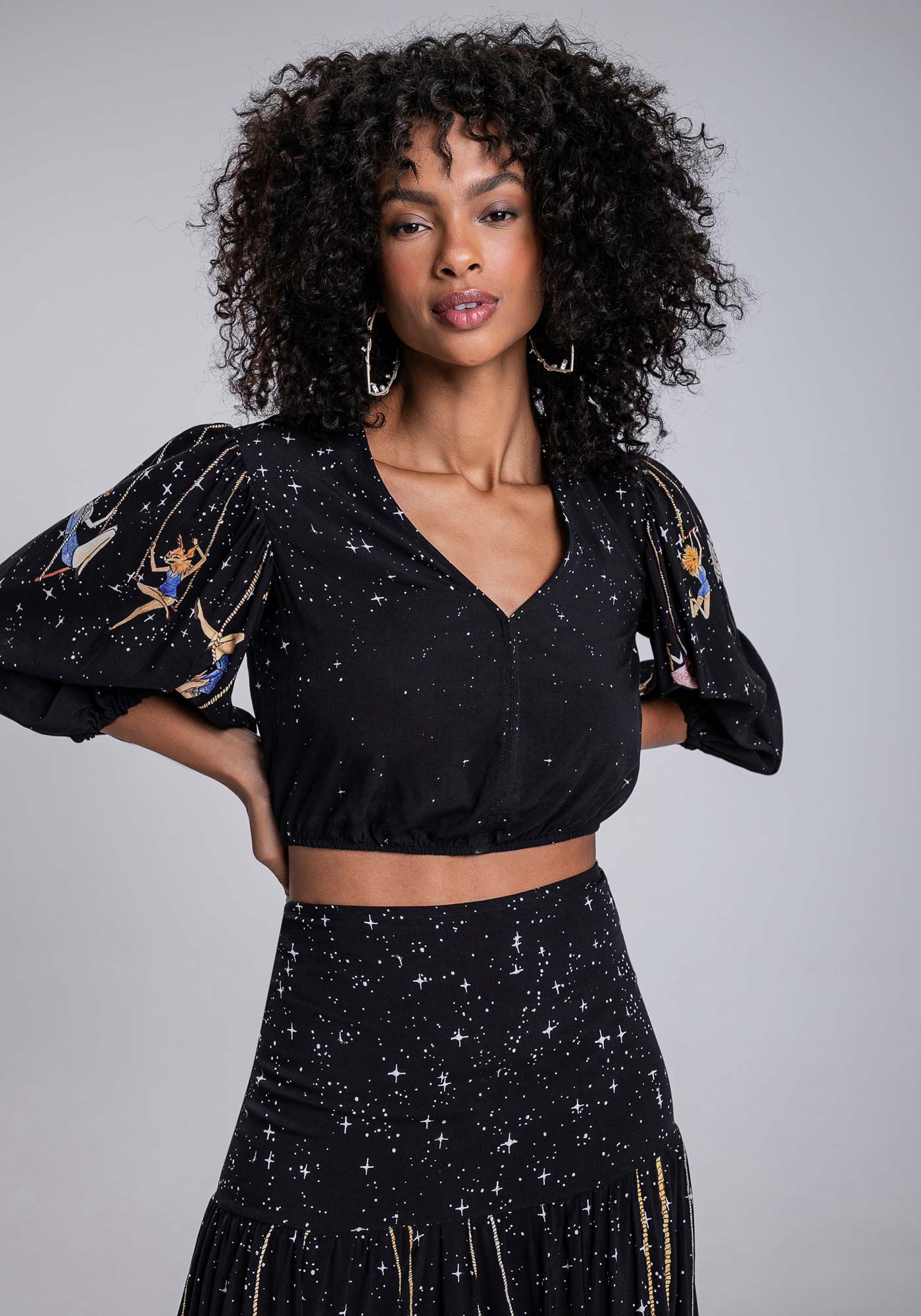 Blusa Cropped com Manga 3/4 Bufante, , large.