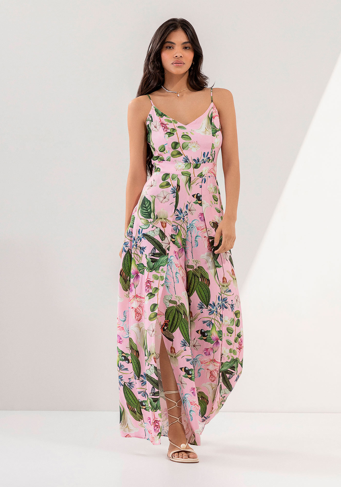 Macac o Longo Estampado em Viscose com Fenda Lez a Lez