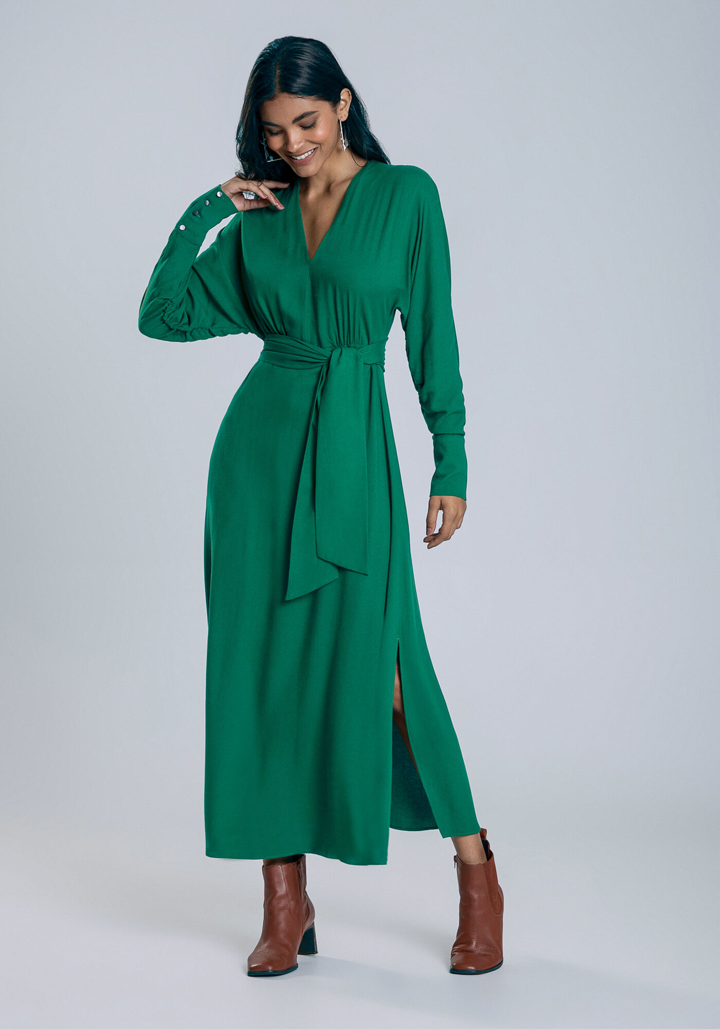 Vestido midi de deals manga longa