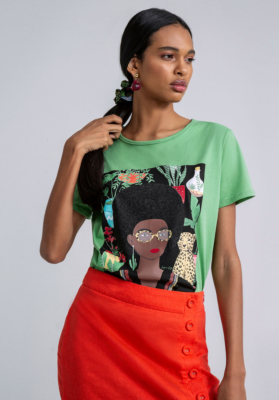 Blusa Estampada com Scrunchie, VERDE BETA. Blusa Estampada com Scrunchie, VERDE BETA, large.