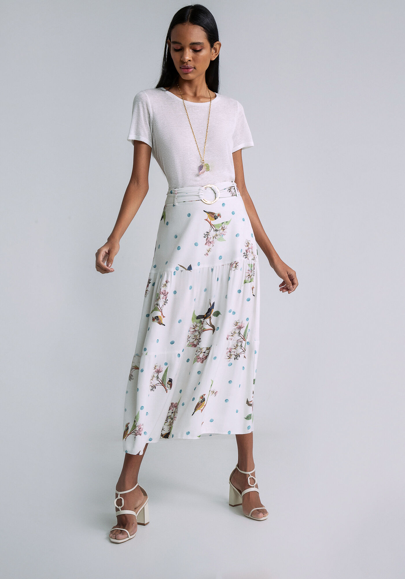 Saia Midi Cinto Estampada, AFETO, large.