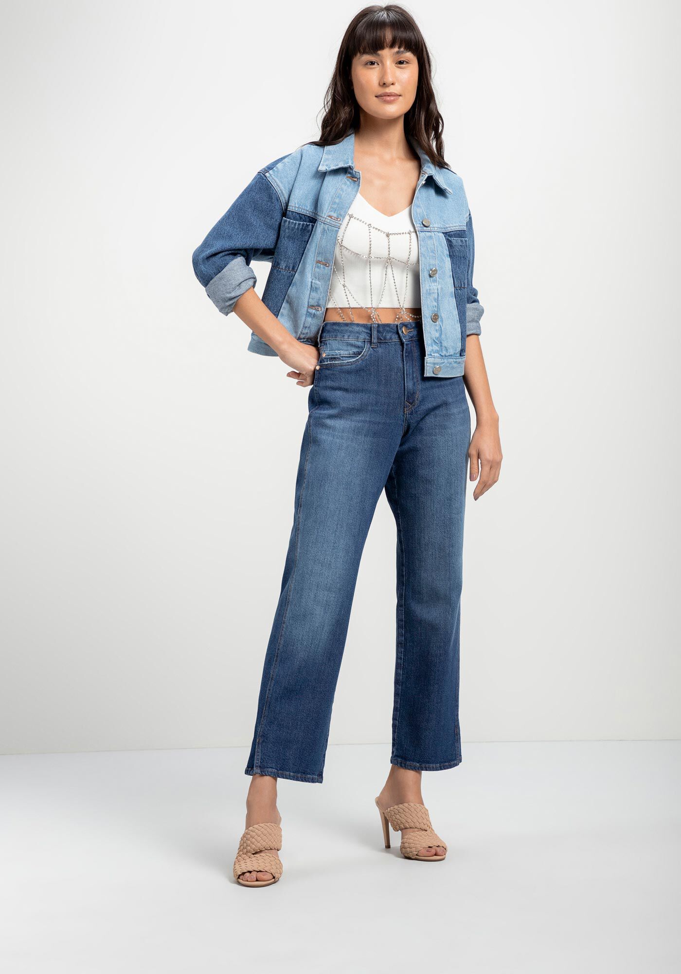 Cal&ccedil;a Jeans Reta Cropped com Elastano, JEANS, large.