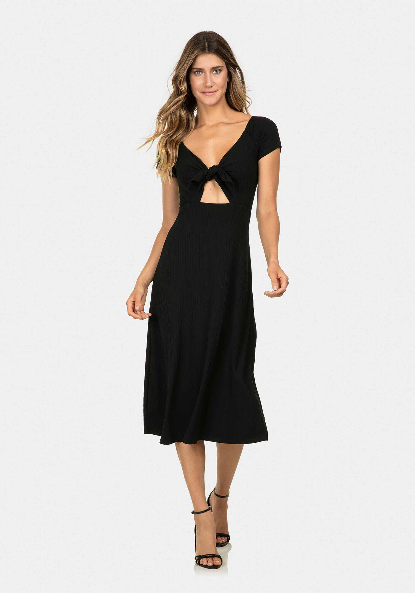 Vestido M&iacute;di Amarra&ccedil;&atilde;o Amarelo Caramelo, , large.