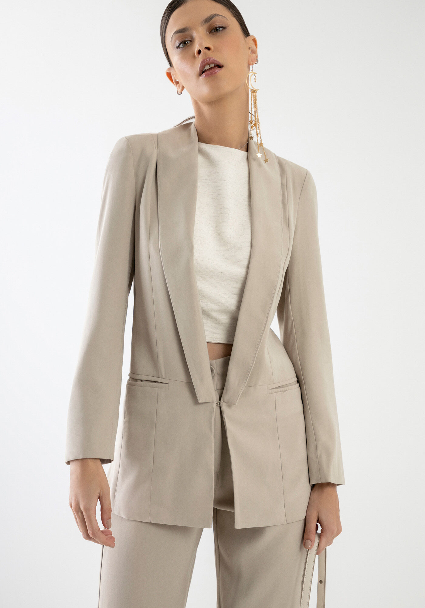 Blazer Alongado Minimalista com Gola, , large.