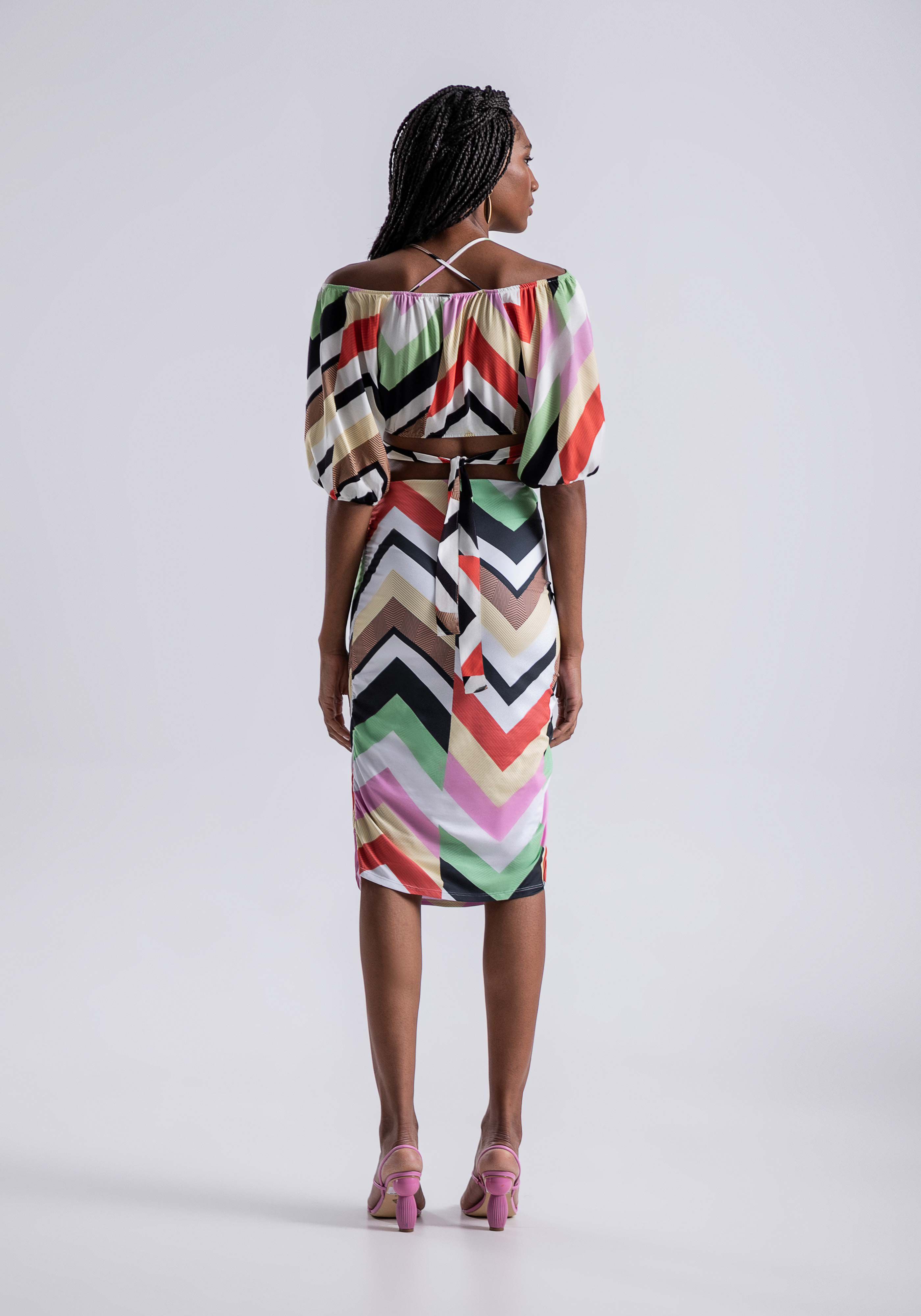 Saia Midi Estampada em Malha Modelli Franzida, , large.