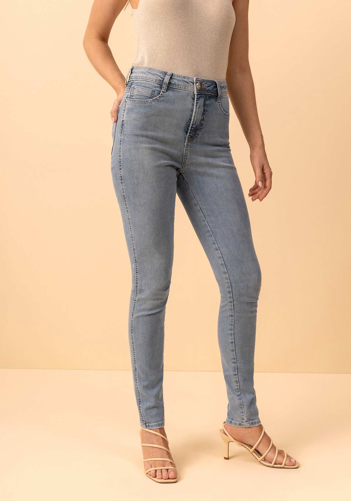 Cal&ccedil;a Jeans Skinny Perfect Com Cintura Alta E Elastano, JEANS, large.