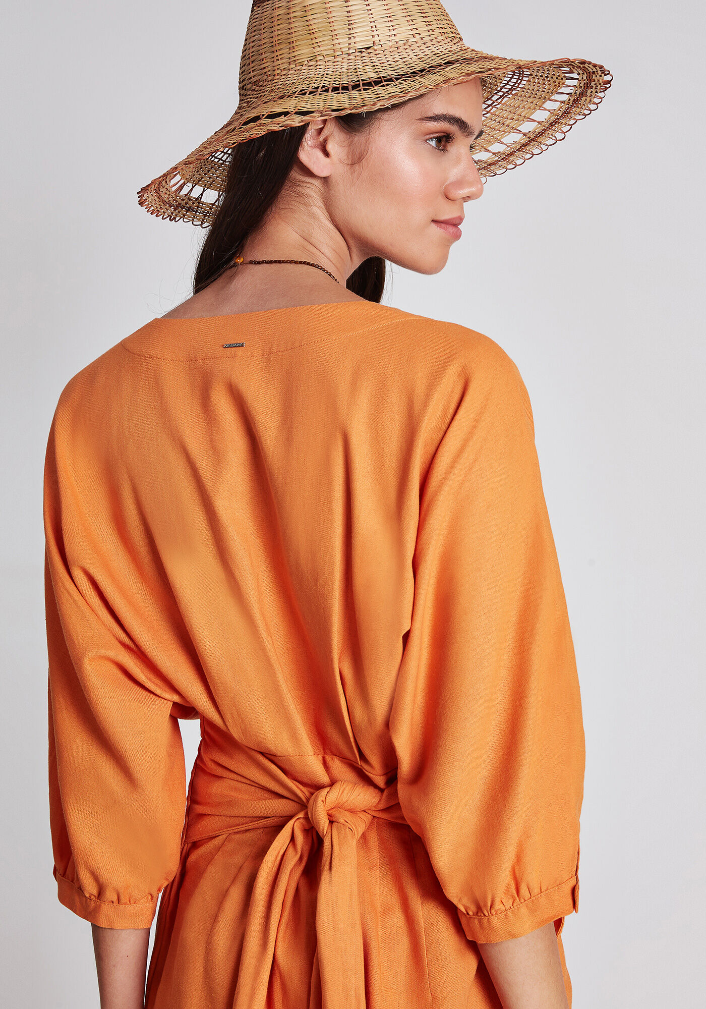 Vestido M&iacute;di Cinto Linho, , large.