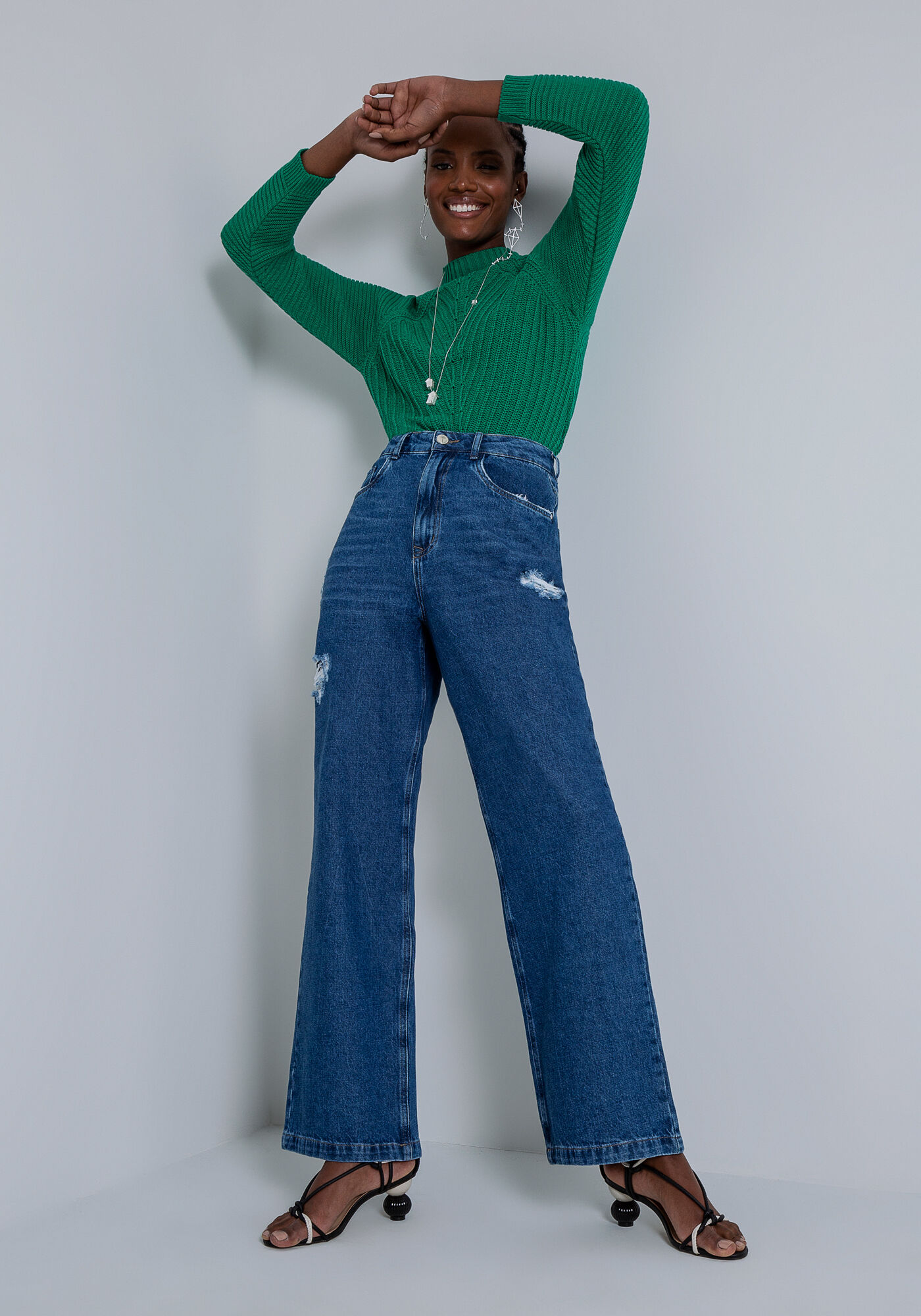 Cal a Jeans Wide Leg com Cintura Super Alta Lez a Lez