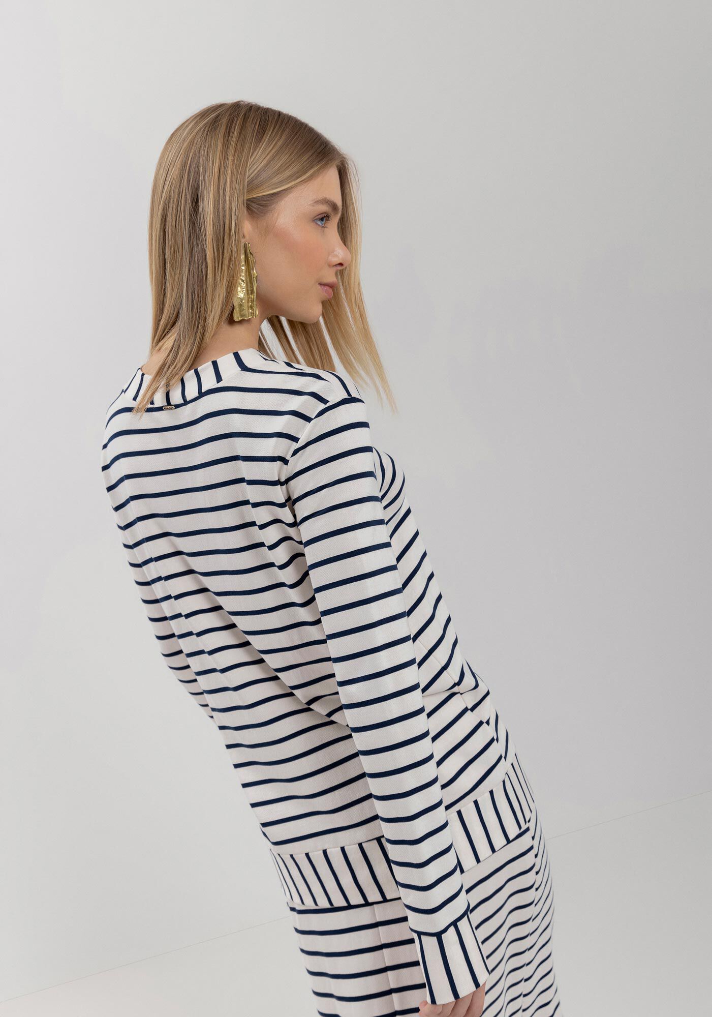 Blusa Listrada De Mangas Longas Em Malha, BRANCO OFF WHITE, large.