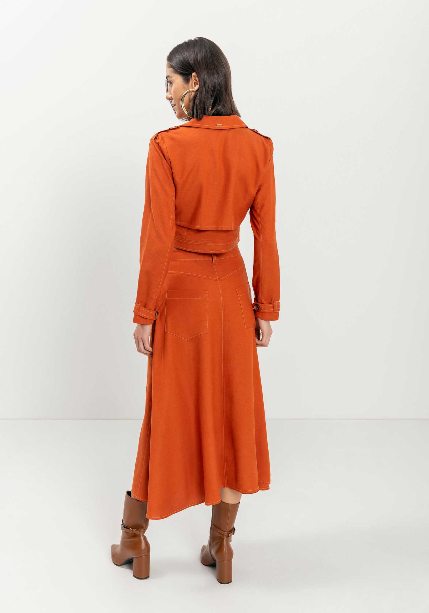 Saia Midi De Cintura Alta Com Fenda E Pesponto Contrastante, . Saia Midi De Cintura Alta Com Fenda E Pesponto Contrastante, , large.