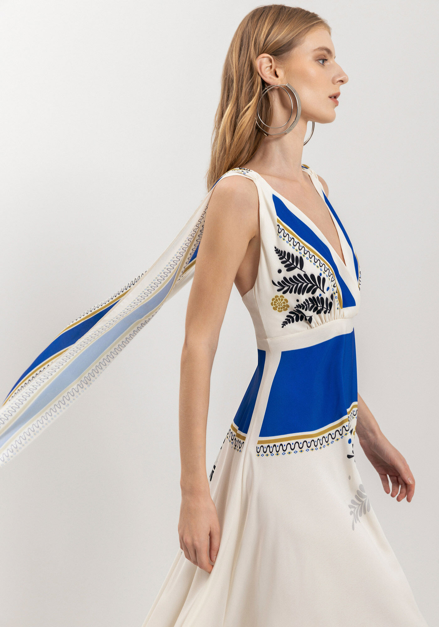 Vestido Longo Fluido Forrado Com Decote Em V, , large.