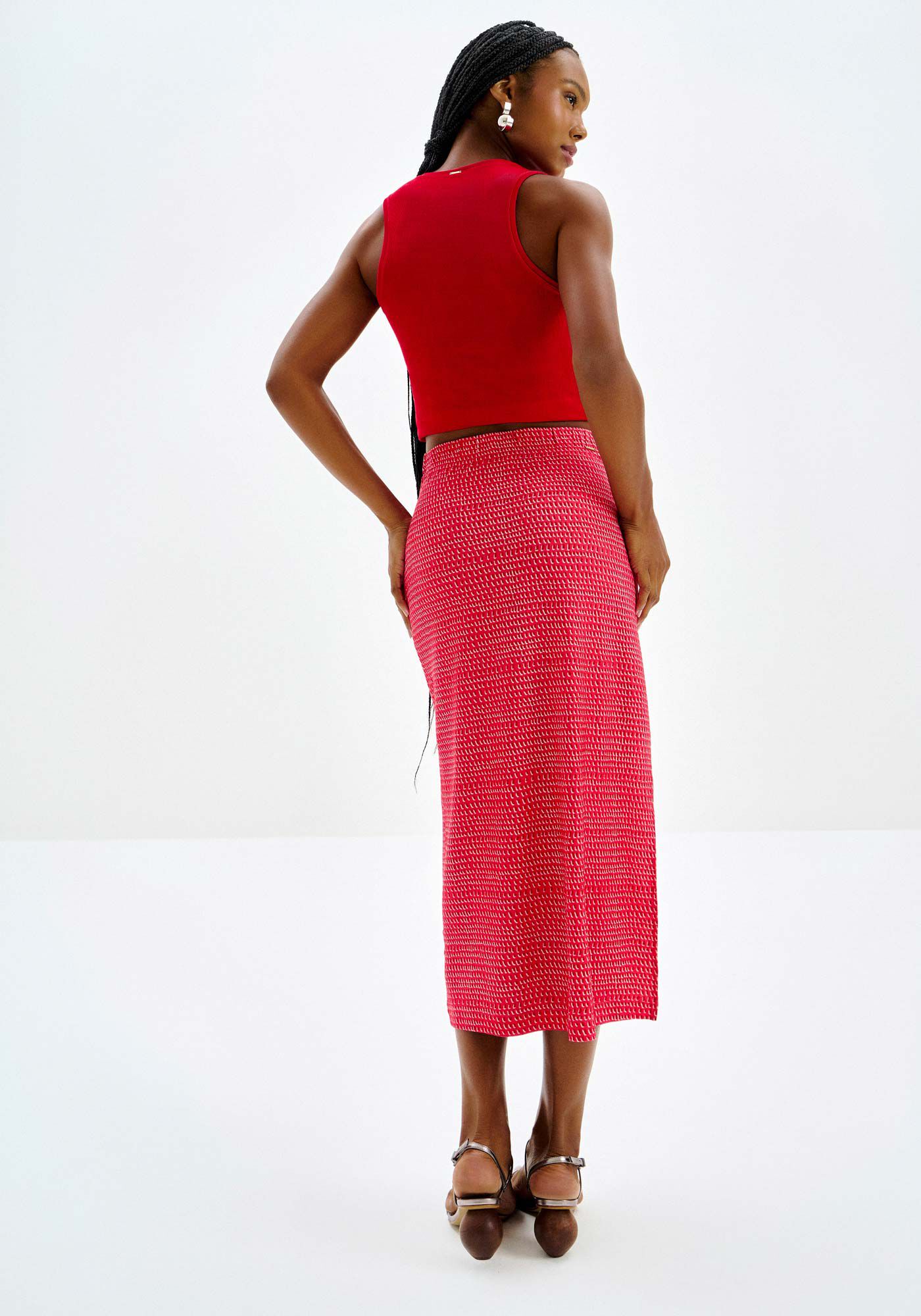 Saia Midi Estampada com Tor&ccedil;&atilde;o C&oacute;s, , large.