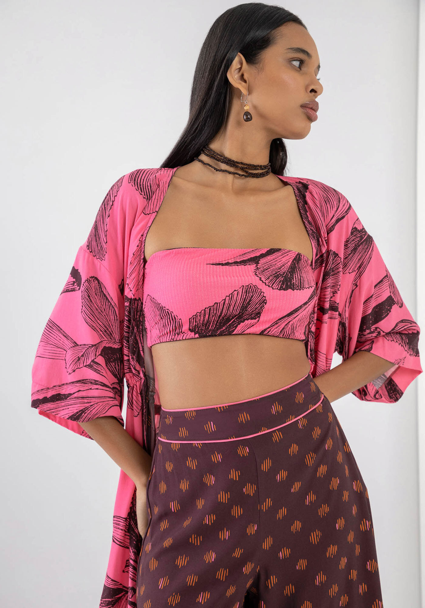 Kimono Estampado em Viscose com Top, , large.