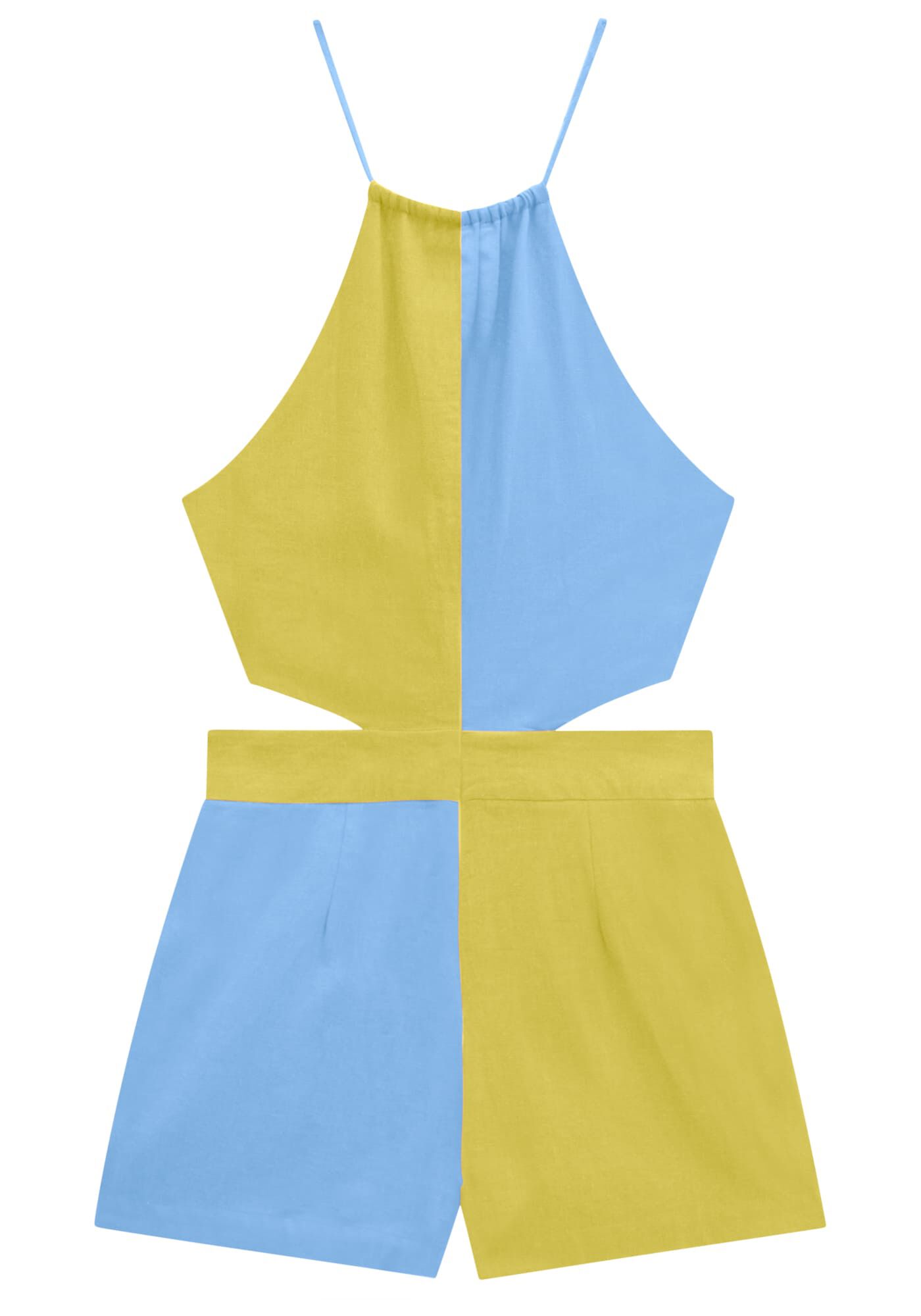 Macac&atilde;o Curto Bicolor em Linho com Cut Out, , large.