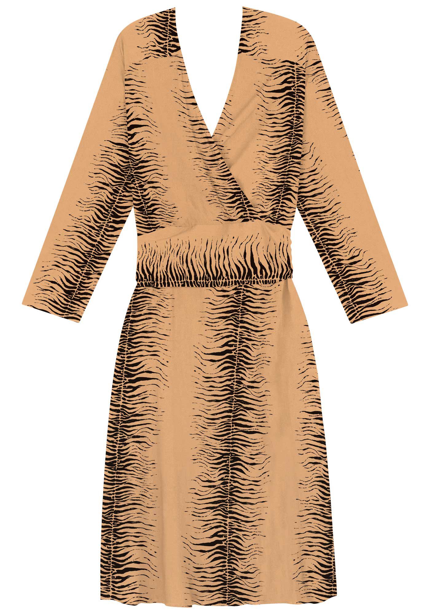 Vestido Estampado Ch&aacute; De Mangas Longas Com Decote Em V, , large.