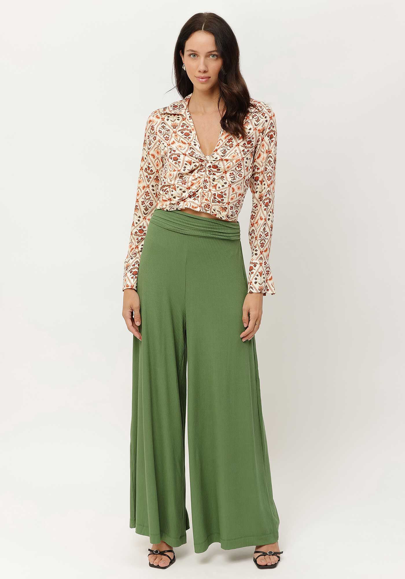 Cal&ccedil;a Pantalona Canelada com Detalhe C&oacute;s, , large.