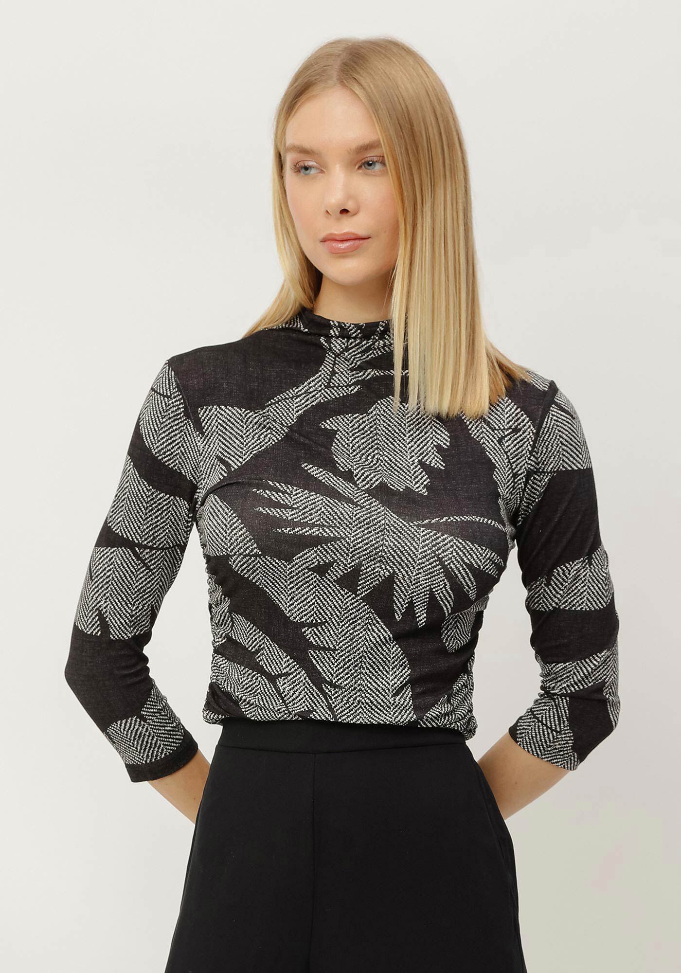 Blusa Manga 3/4 Estampada com Franzido Lateral, , large.