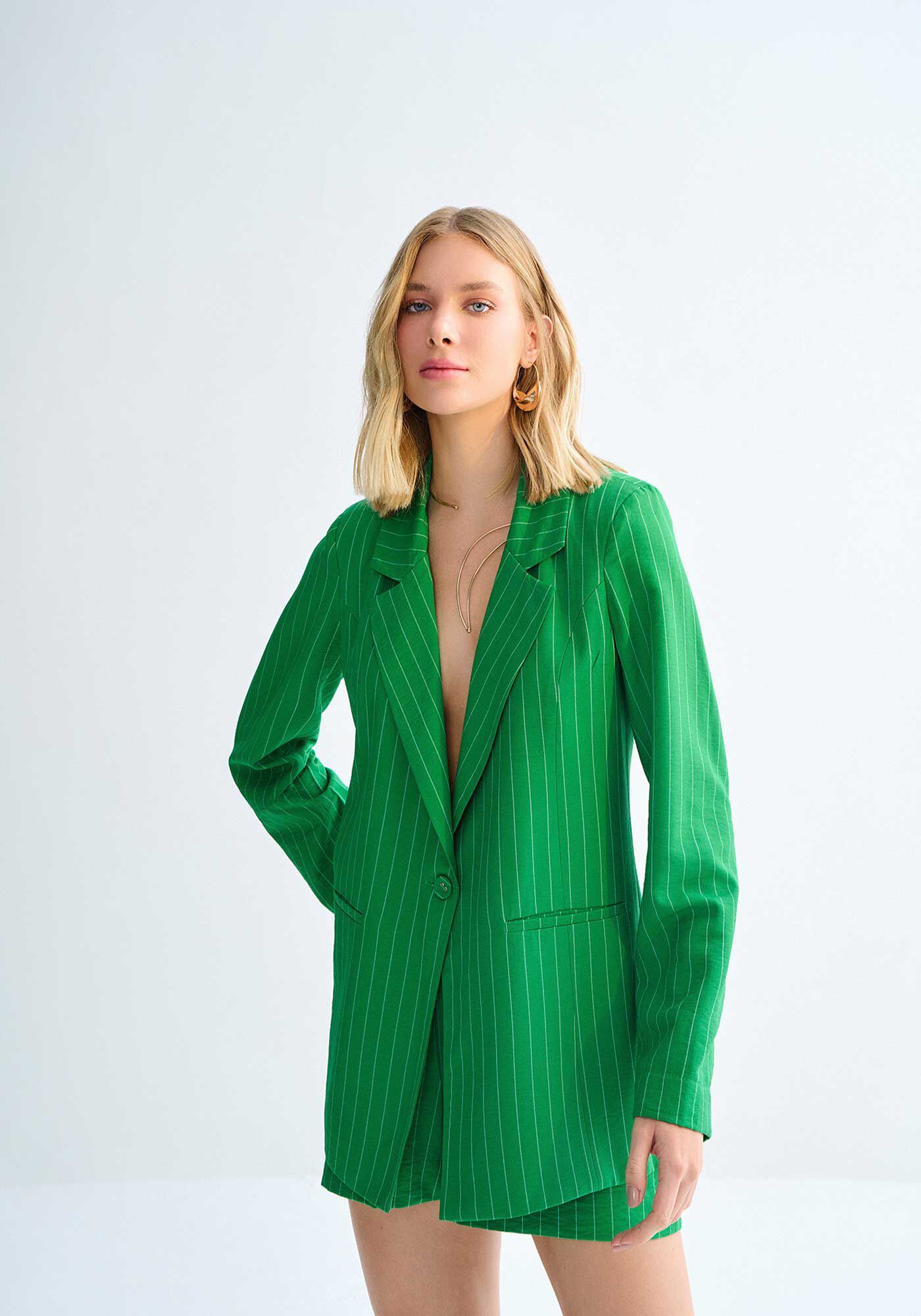 Blazer Alongado Risca de Giz Alfaiataria, , large.