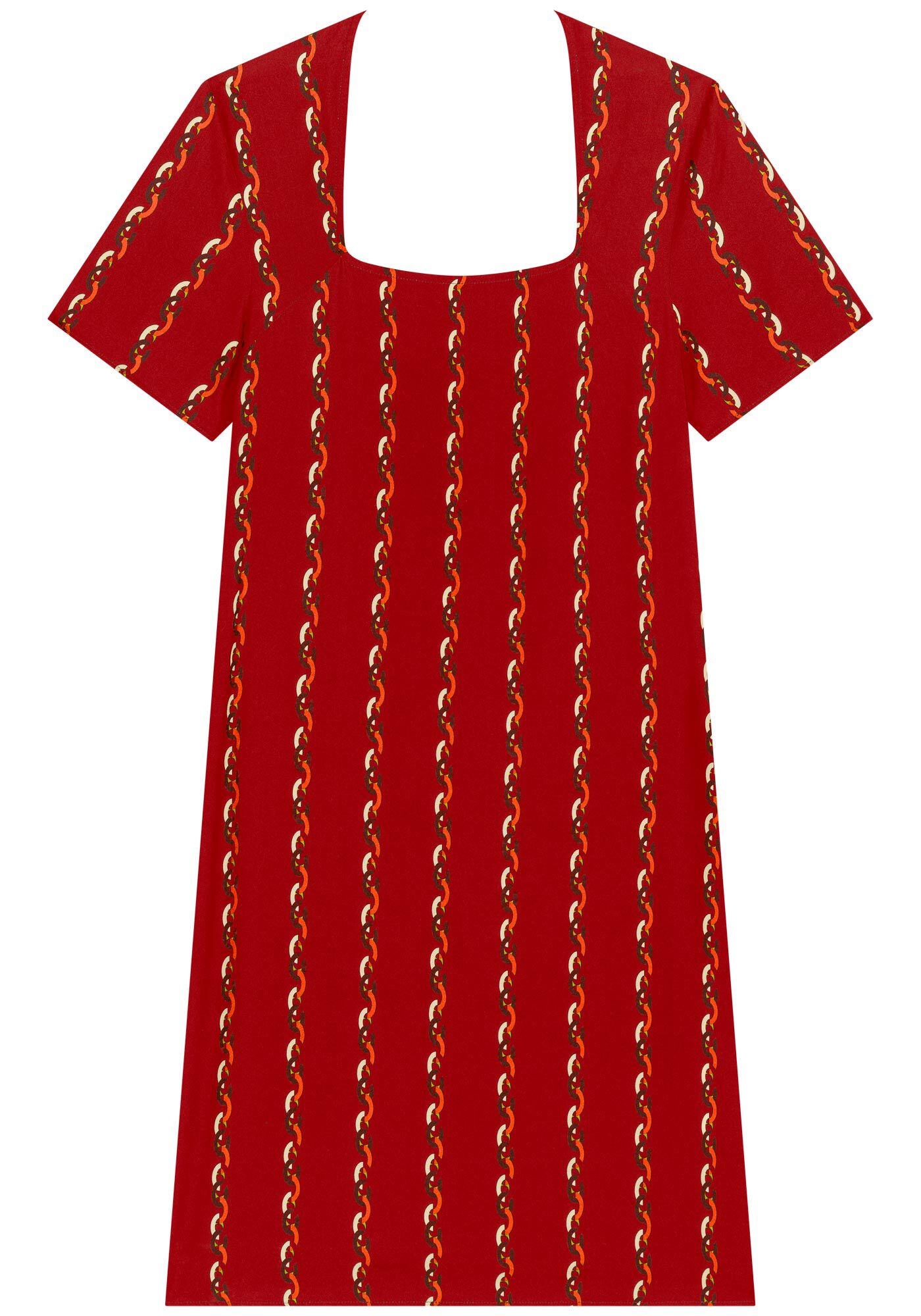 Vestido Curto Estampado De Mangas Com Decote Quadrado, , large.