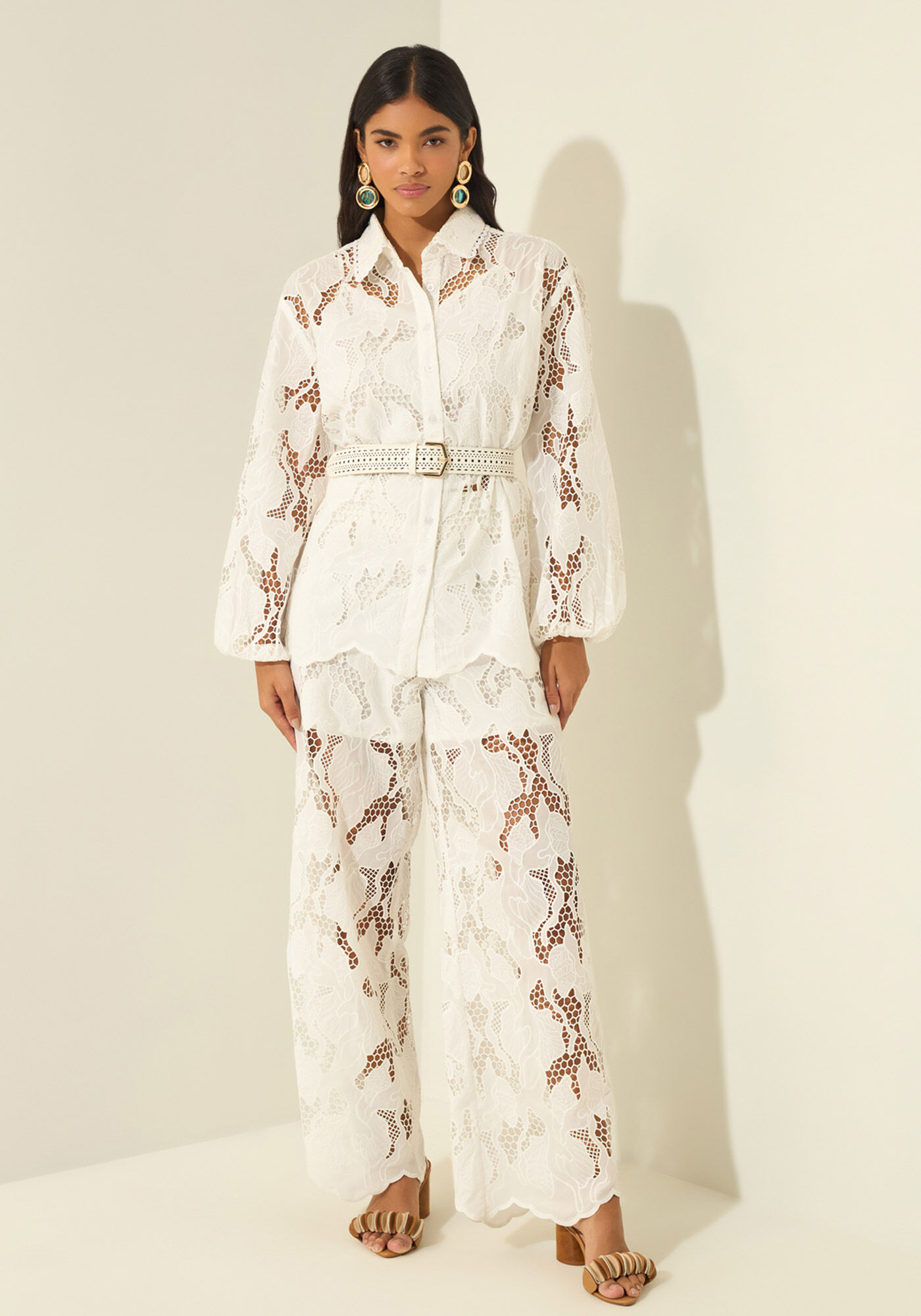 Camisa De Mangas Longas Em Laise, BRANCO, large.