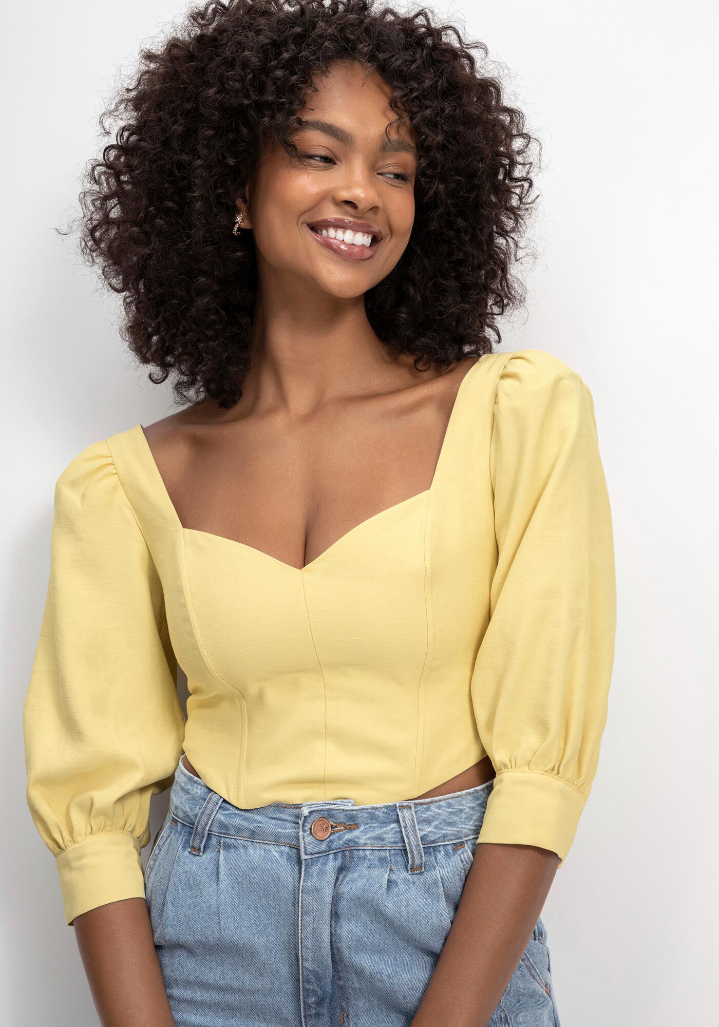 Blusa Cropped com Manga 3/4 Bufante, , large.