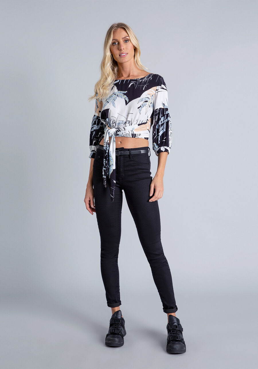 Blusa Cropped Manga 3/4 Estampa, . Blusa Cropped Manga 3/4 Estampa, , large.