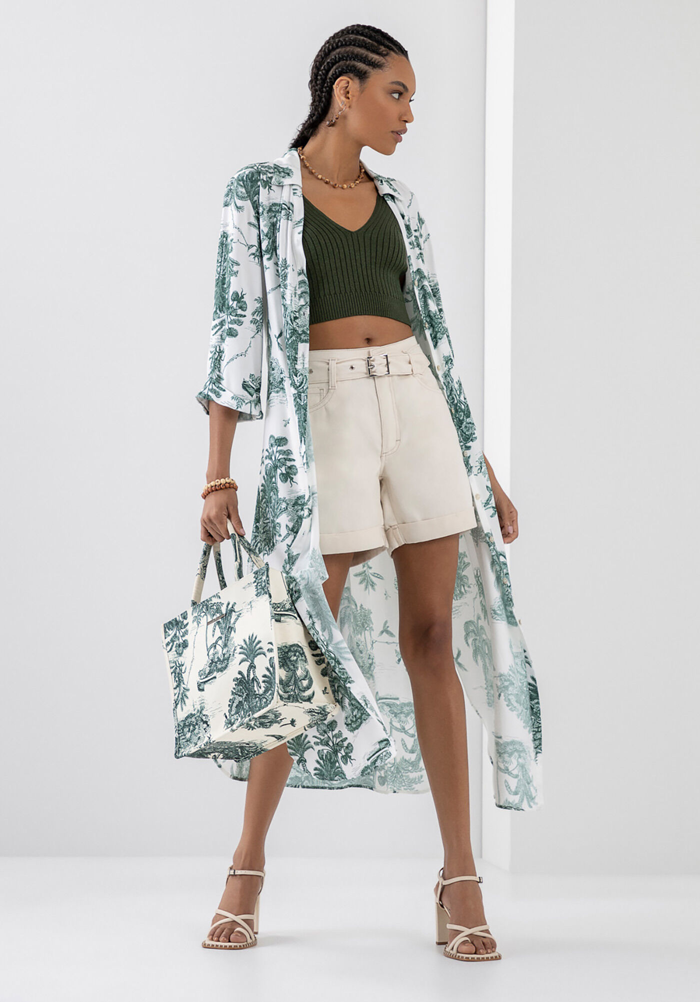 Vestido Midi Chemise Estampado com Cinto, , large.