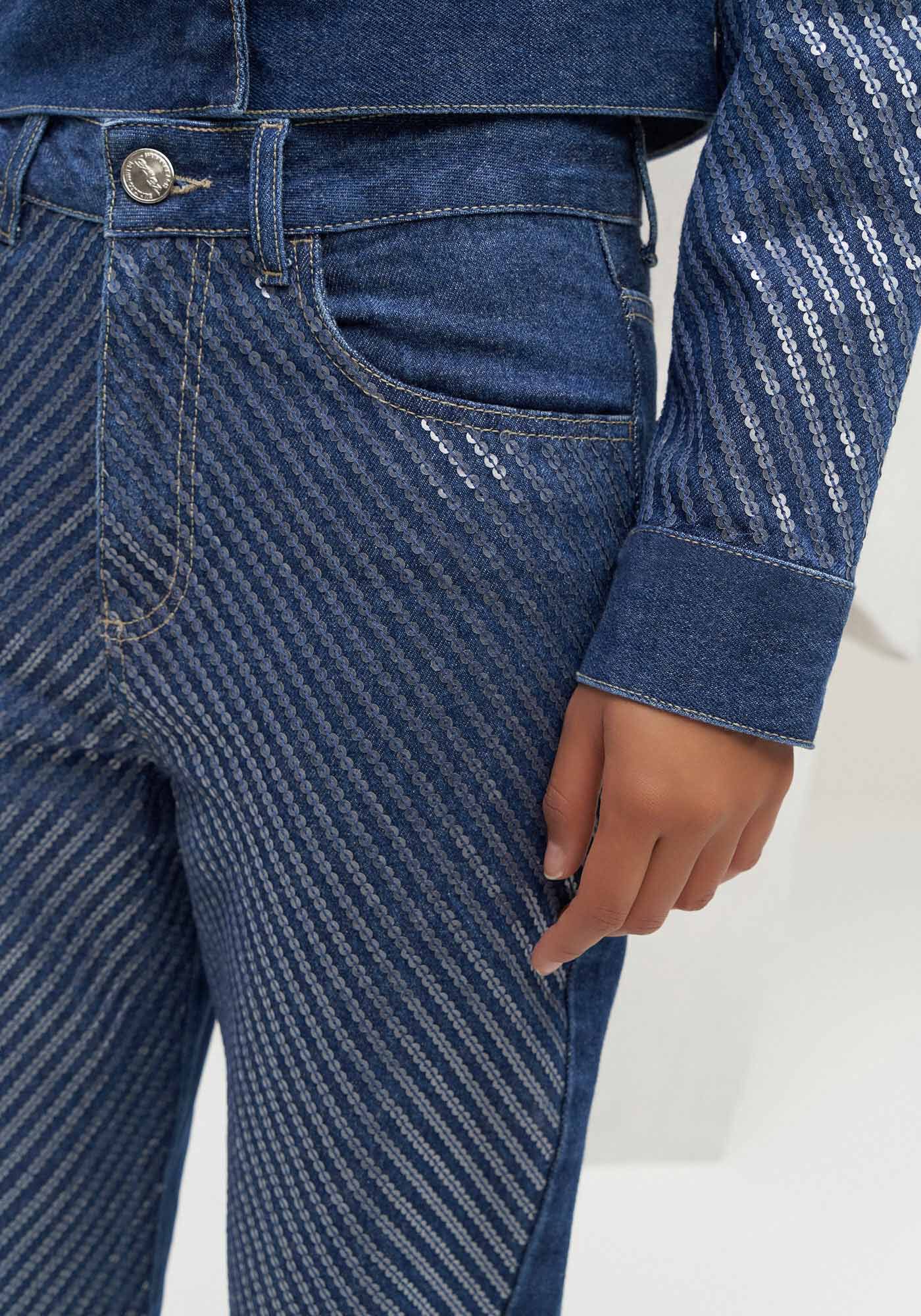 Cal&ccedil;a Jeans Reta Slim Cropped com Paet&ecirc;s, JEANS, large.