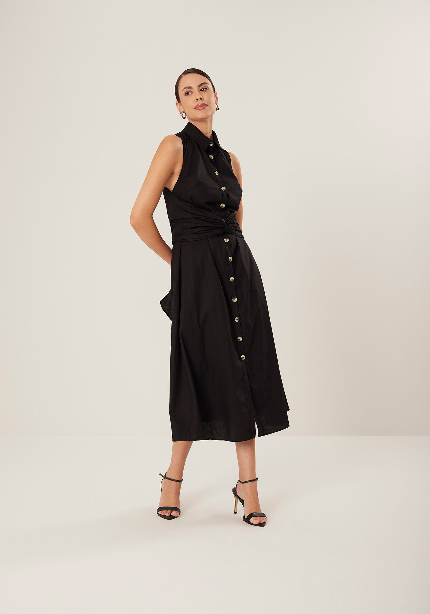 Vestido Midi Ch&aacute; Em Algod&atilde;o Respons&aacute;vel Com Amarra&ccedil;&atilde;o, , large.