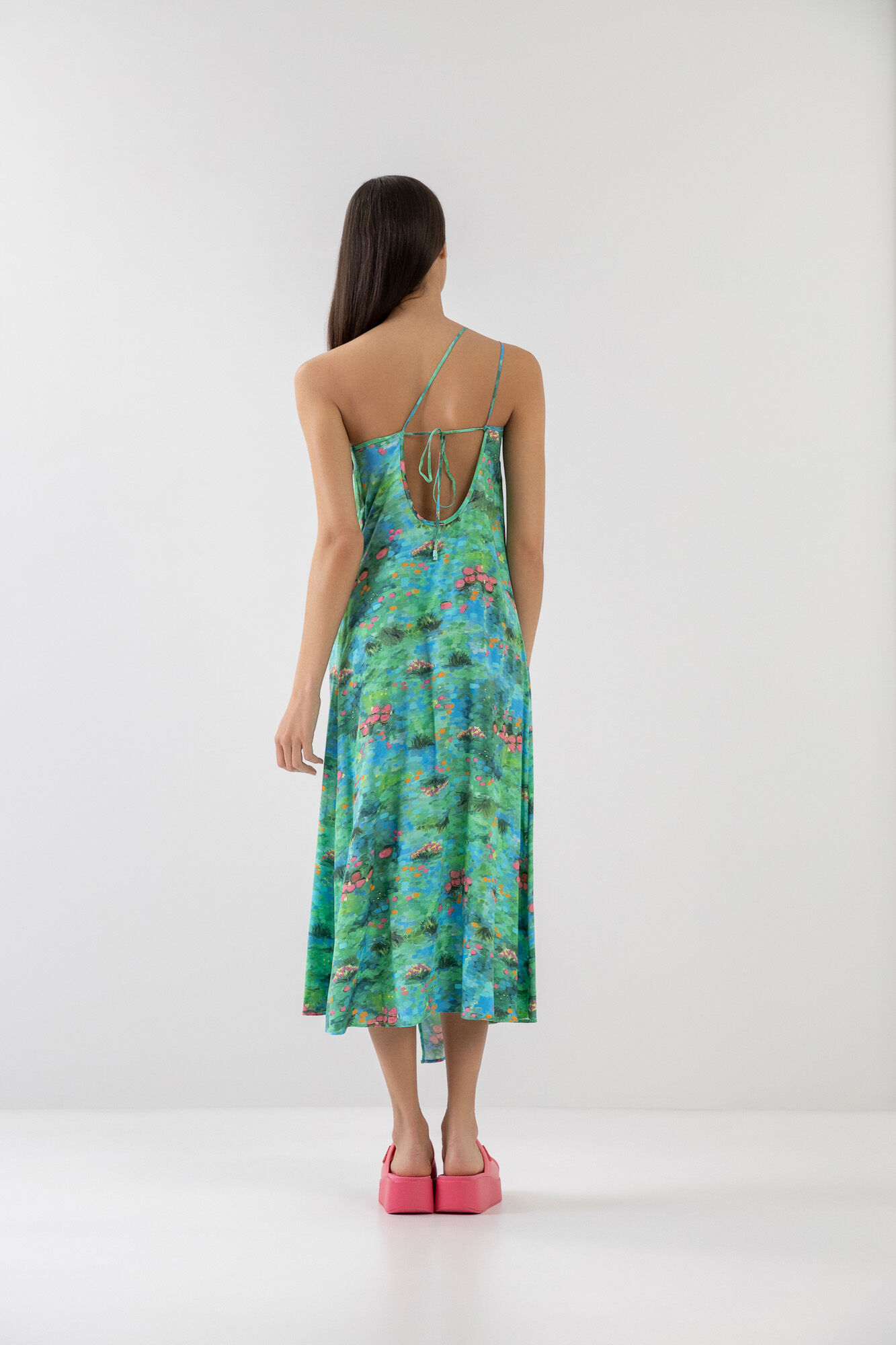 Vestido Midi Ombro S&oacute; Estampado com Fenda, ESPELHO DAGUA, large.