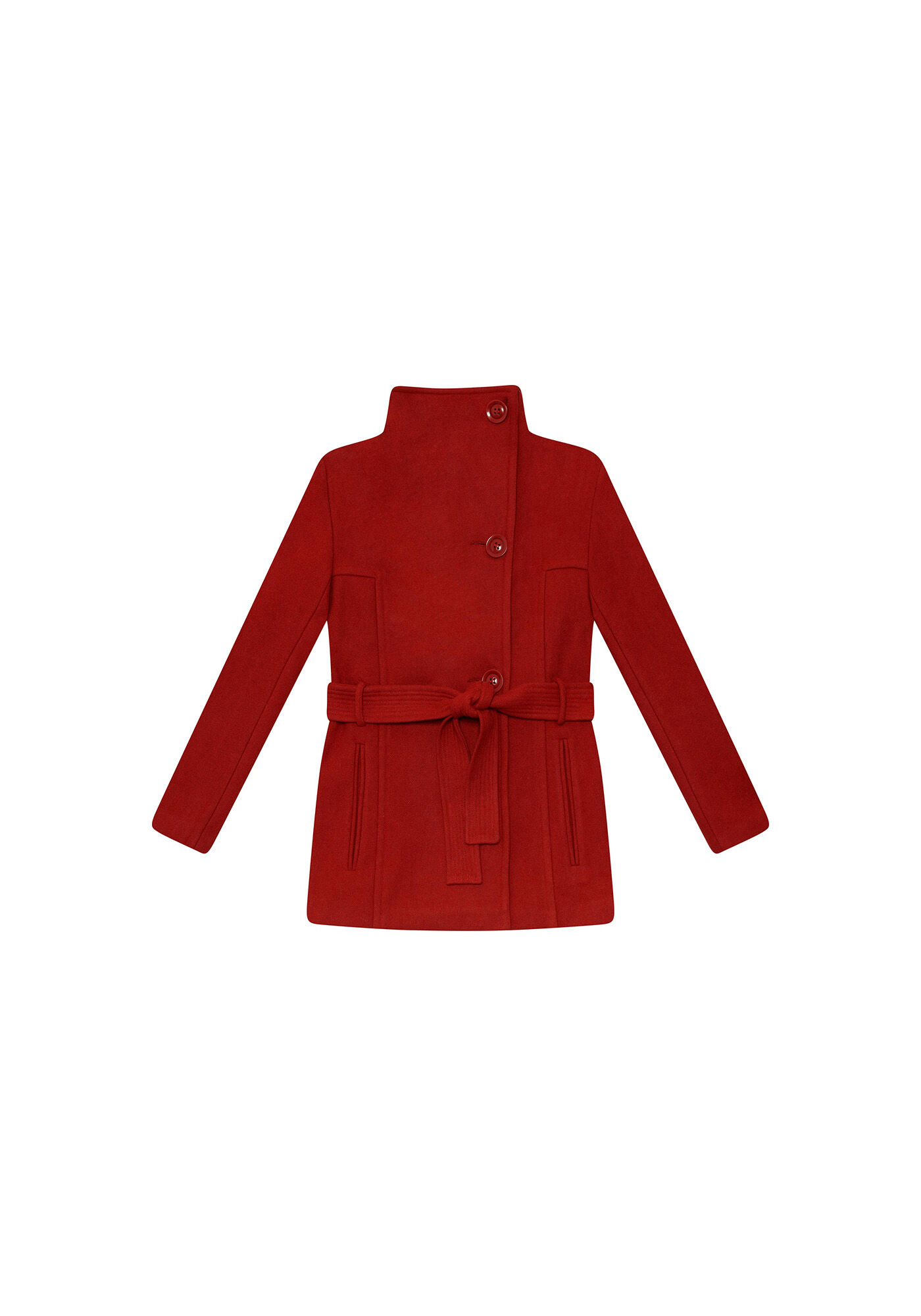 Casaco Gola Alta L&atilde; Batida, VERMELHO, large.