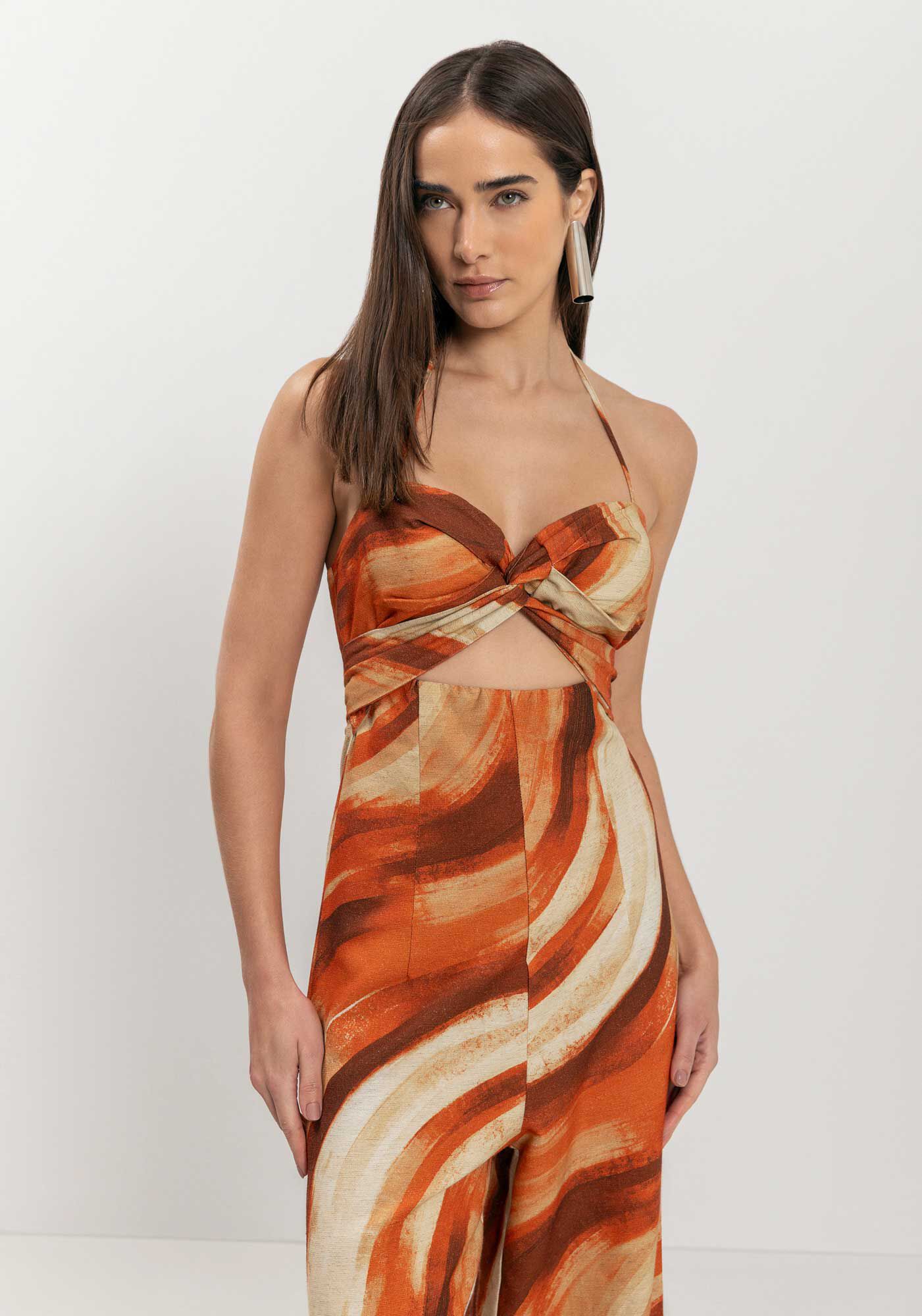 Macac&atilde;o Longo Frente &Uacute;nica Com Recorte E Amarra&ccedil;&atilde;o, , large.