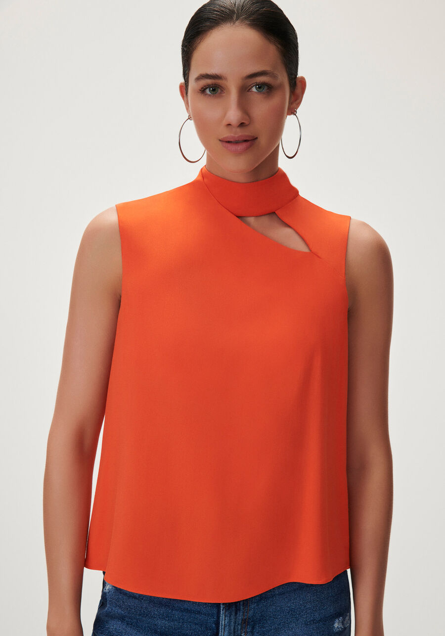 Blusa em Viscose com Cut e Laço Gola, . Blusa em Viscose com Cut e Laço Gola, , large.