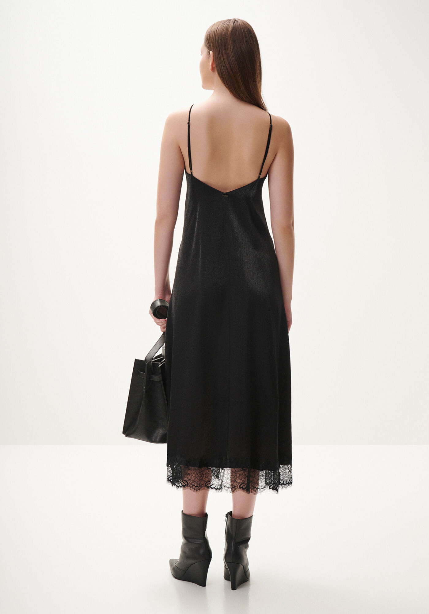 Vestido Midi Slip em Cetim com Renda, , large.