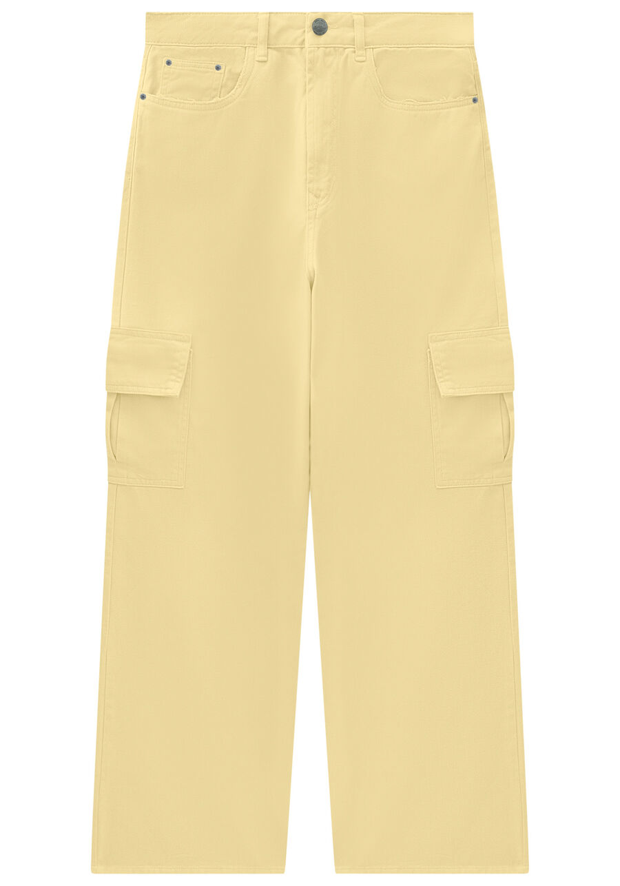 Calça Sarja Wide Leg com Bolso Cargo, BEGE OR FIV. Calça Sarja Wide Leg com Bolso Cargo, BEGE OR FIV, large.