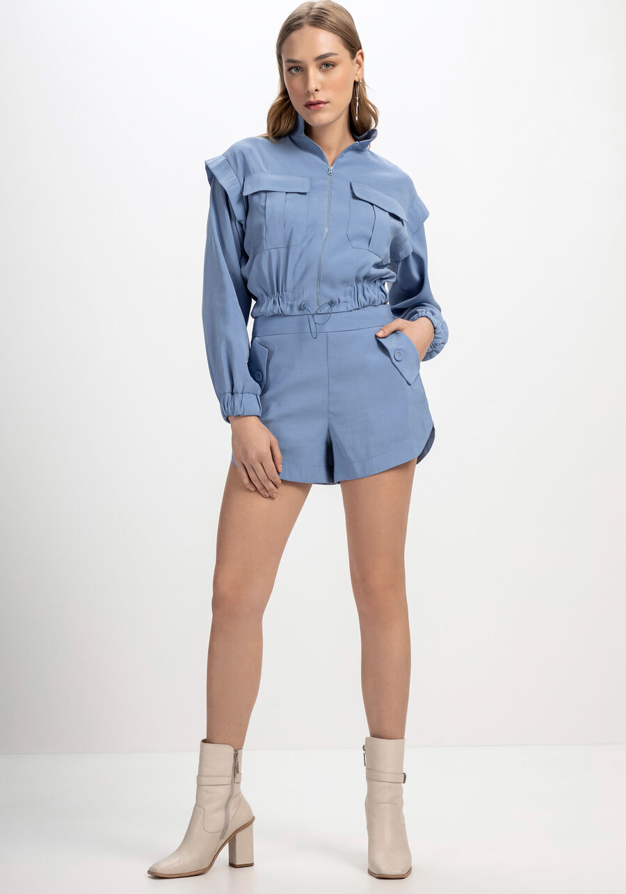 Jaqueta Cropped Recorte Ombros, AZUL NETUNO. Jaqueta Cropped Recorte Ombros, AZUL NETUNO, large.