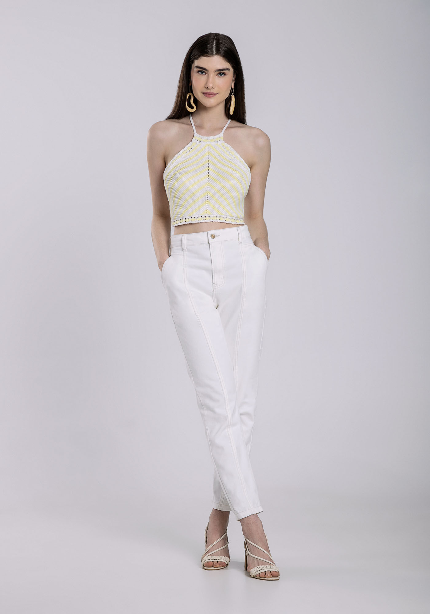 Blusa Cropped com Al&ccedil;as em Tric&ocirc;, AMARELO OSTRA, large.