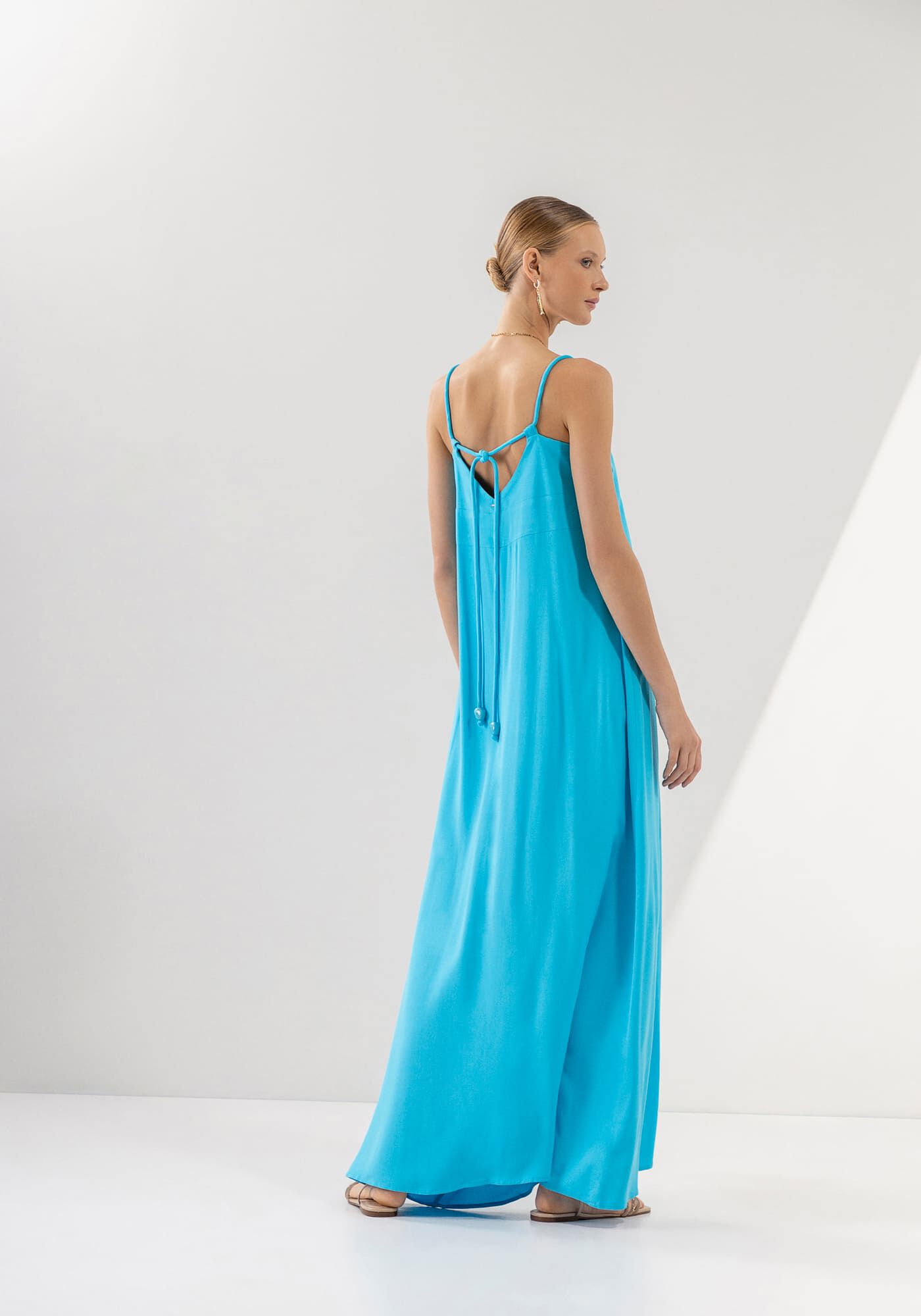 Vestido Longo Amplo em Crepe com Cinto Corda, , large.