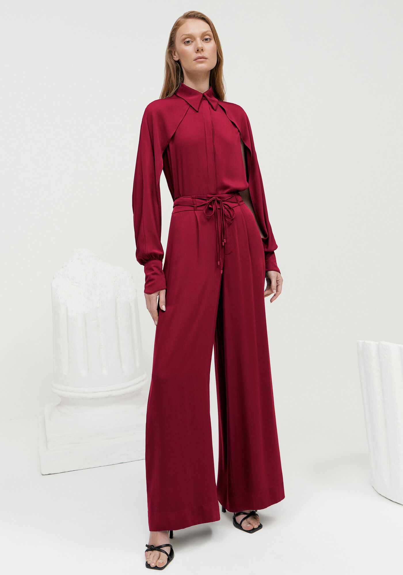 Cal&ccedil;a Pantalona em Tecido Plano com Cinto Cord&atilde;o, , large.