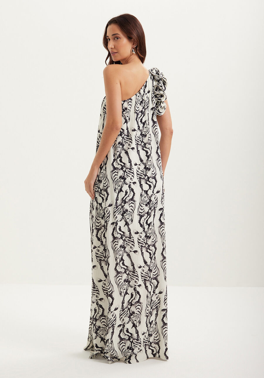 Vestido Longo Um Ombro Só Estampado Com Babados, . Vestido Longo Um Ombro Só Estampado Com Babados, , large.