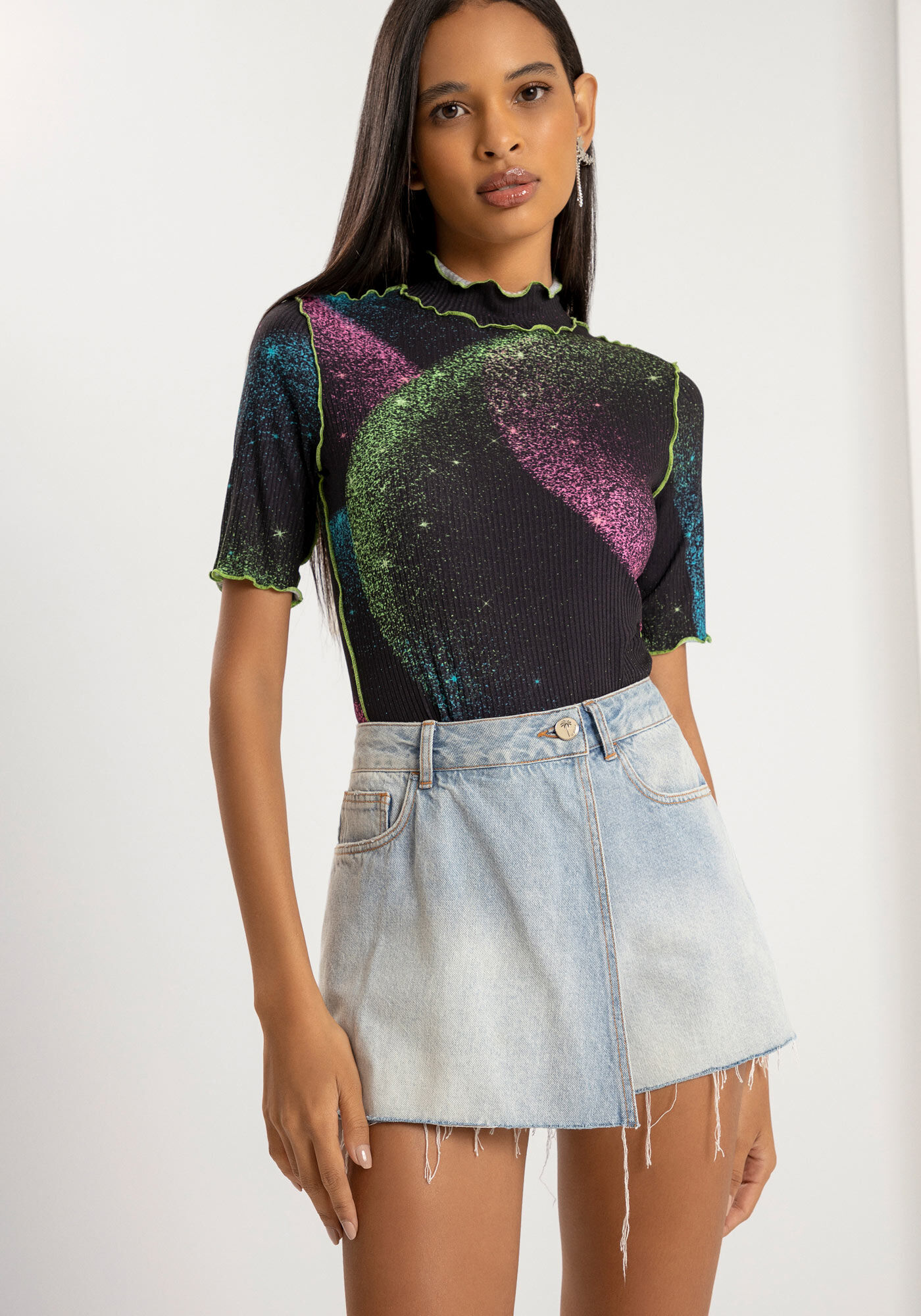 Blusa Gola Alta Canelada com Detalhe Costura, , large.