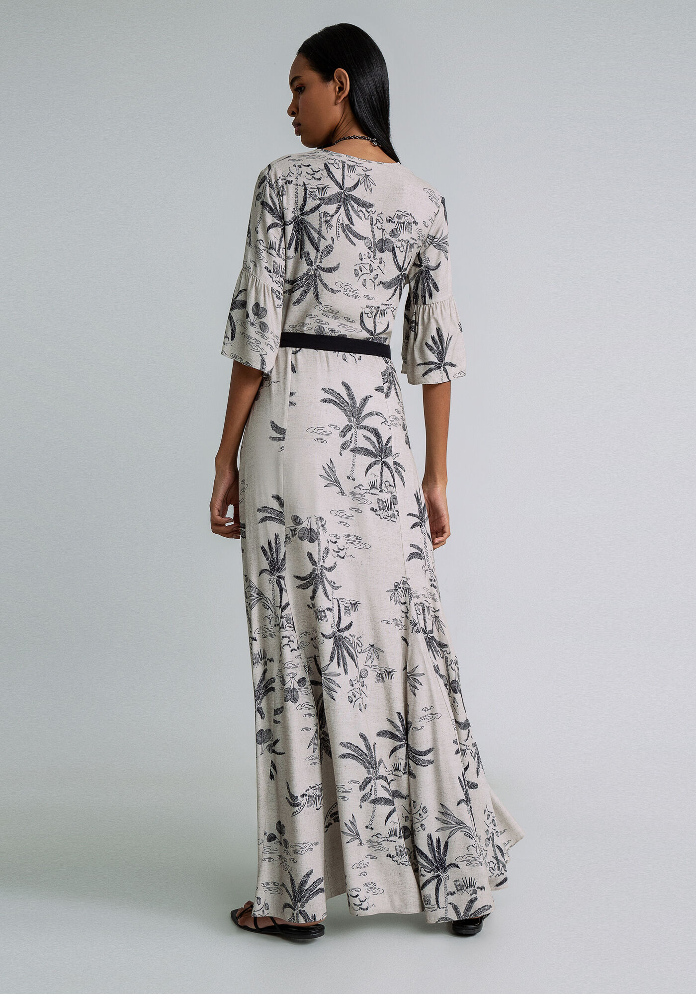 Vestido Longo Estampado Faixa Cintura, REPOUSO, large.