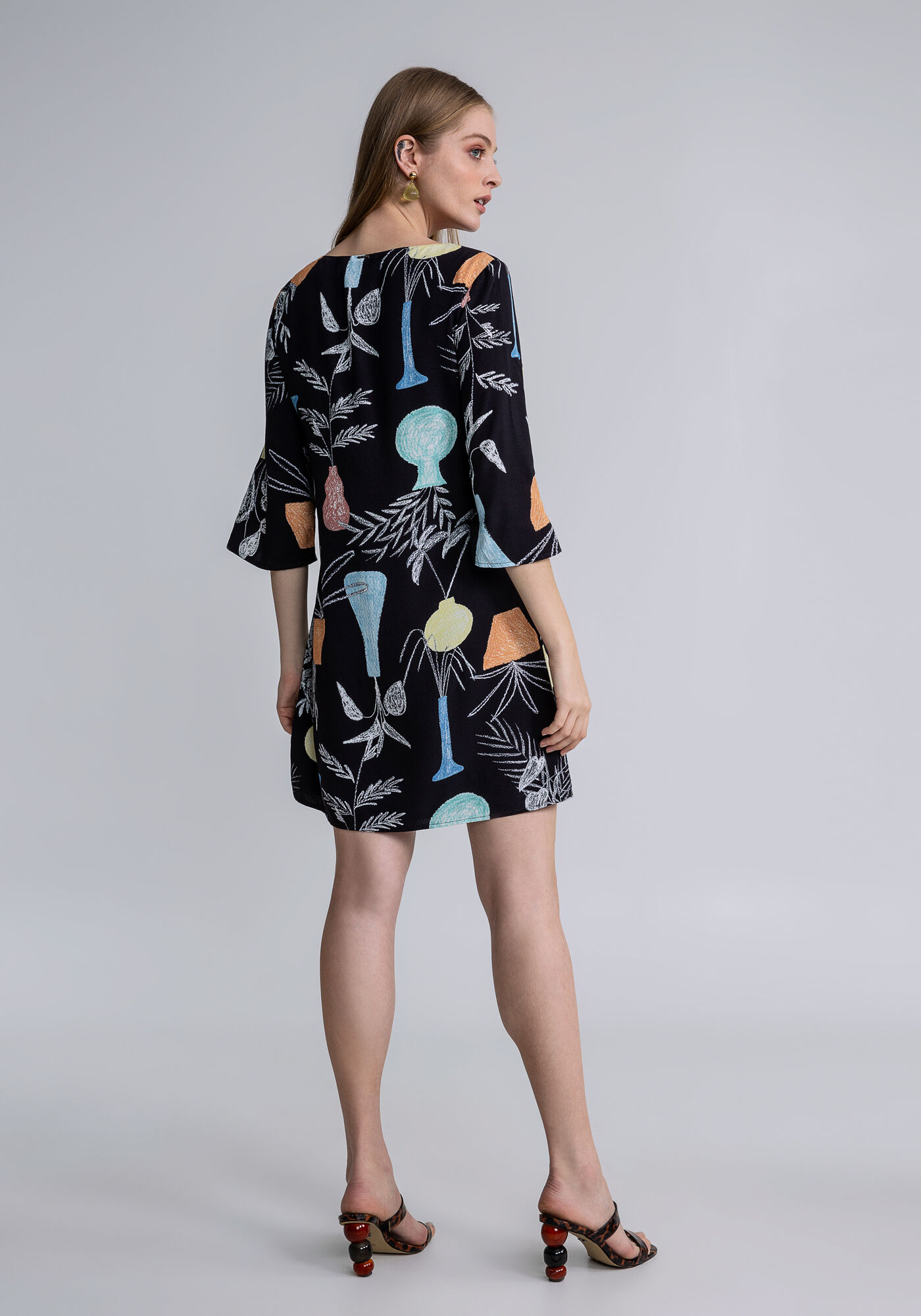 Vestido Manga 3/4 Ampla Estampa, EXPRESSAO, large.