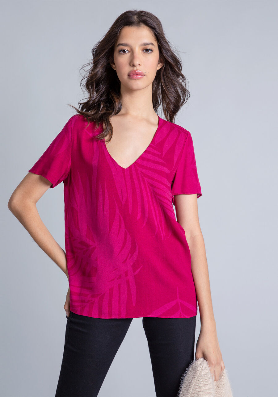 Blusa Estampada Decote V, . Blusa Estampada Decote V, , large.