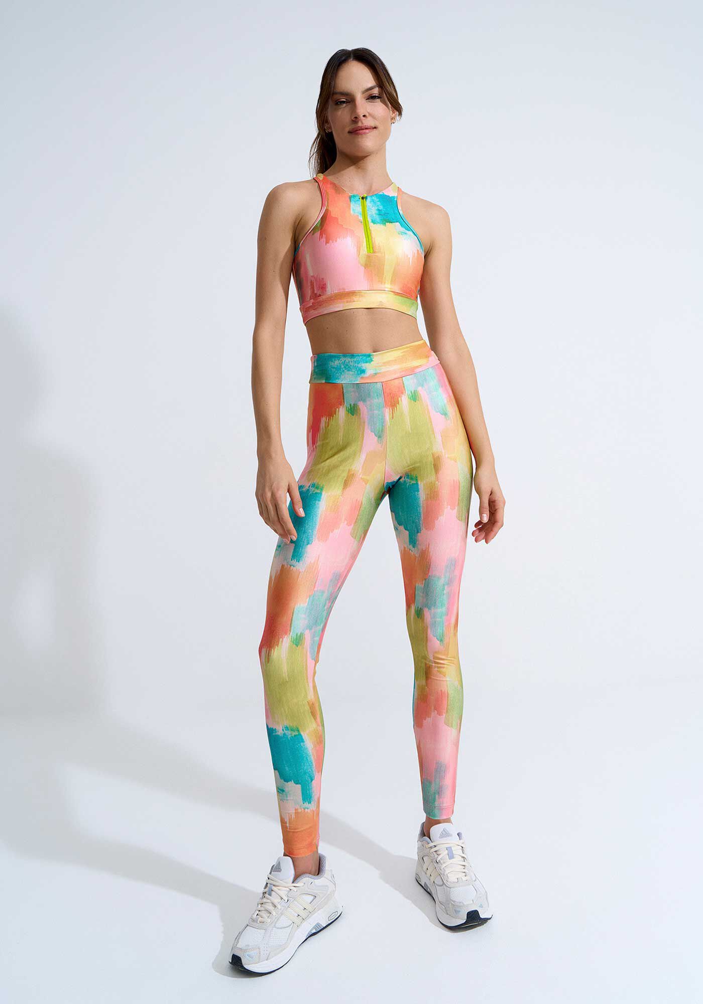 Cal&ccedil;a Legging Cintura Alta MOVE Acetinada Estampada, COLORFUL VERDE, large.